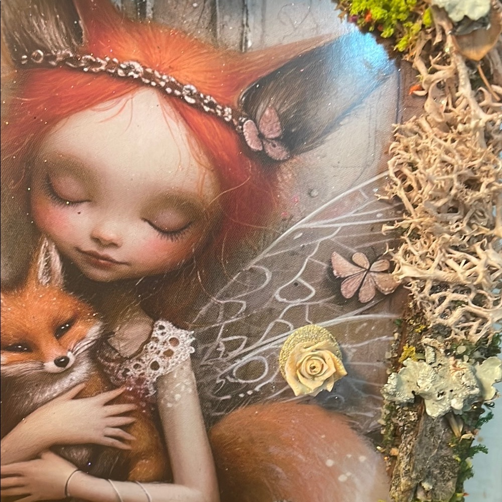 Whimsical Fox Art with Floral Accents handcrafted border moss/flowers fairy - Picture 6 of 12